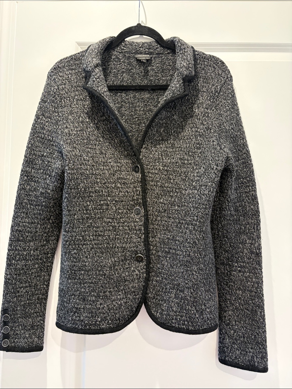 Talbots Gray Marled Knit Button-Front Cardigan